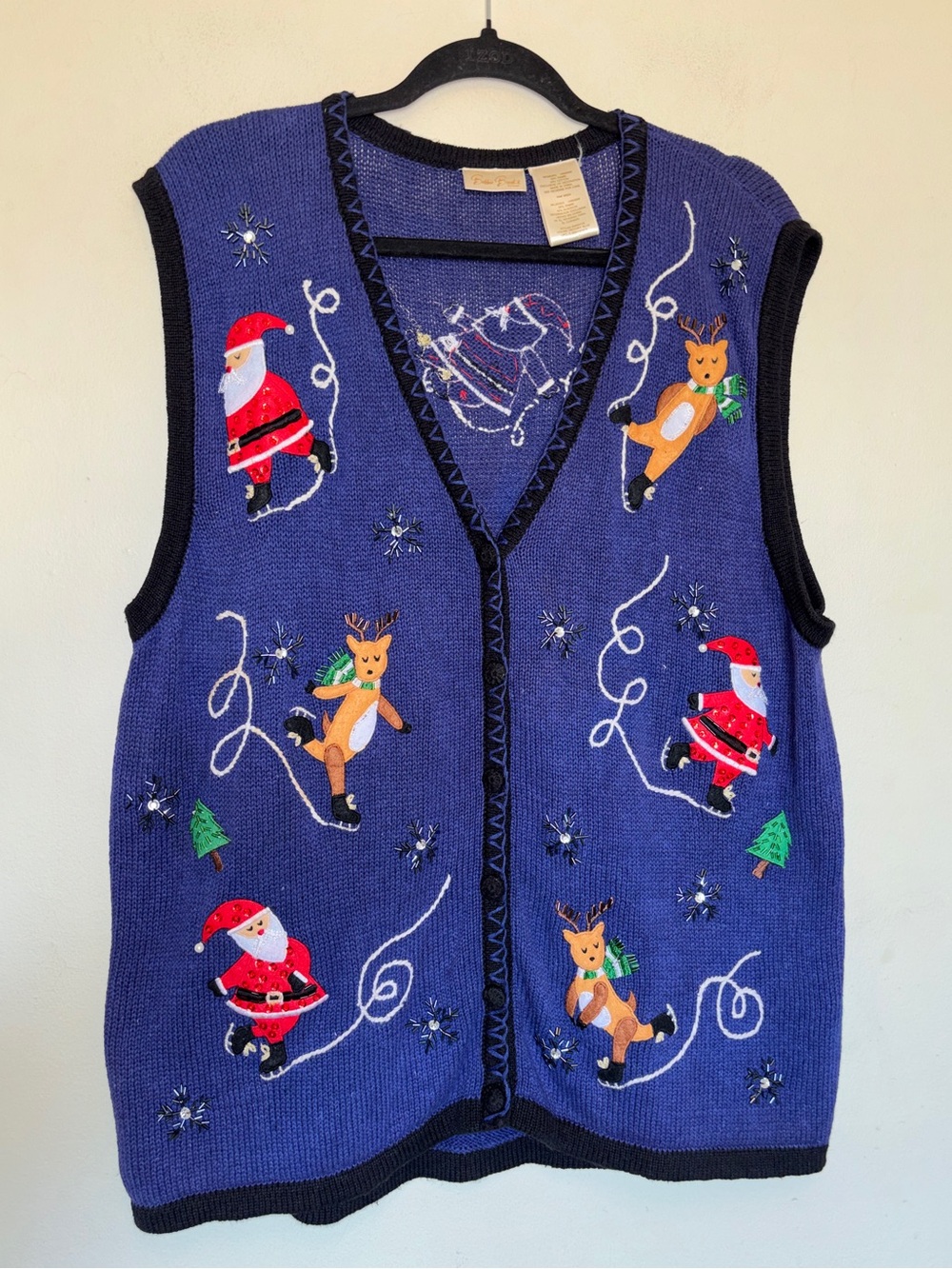 Vtg 90s Y2K Bobbie Brooks Sweater Vest 18W/20W Embroidered Christmas Ice Skating
